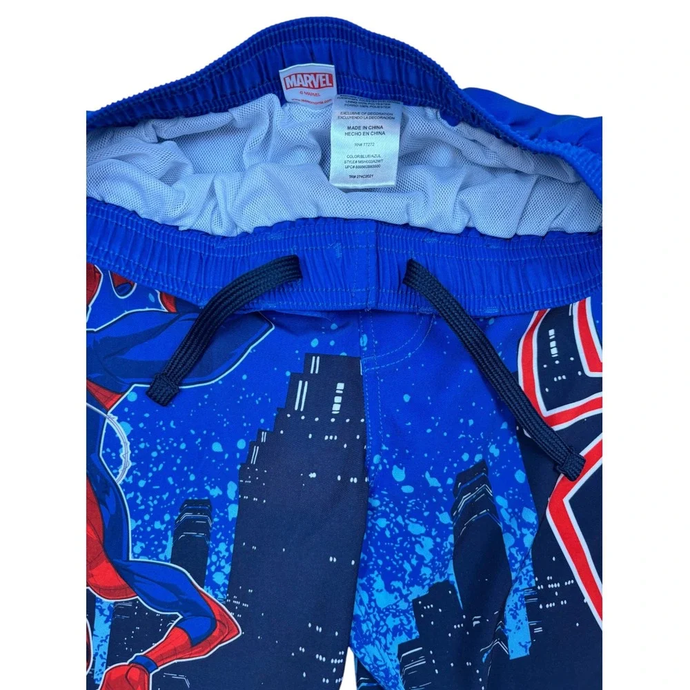 Marvel Spider-Man Boys Blue City Skyline Swim Trunks Board Shorts Large 10-12